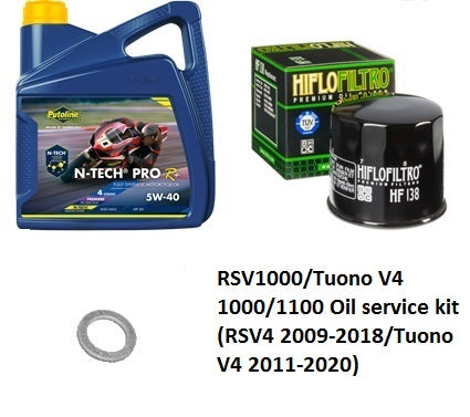 RSV4 1000/Tuono V4 1000/1100 (non-OEM Filter) Oil service kit (RSV4 2009-2018/Tuono V4 2011-2020)