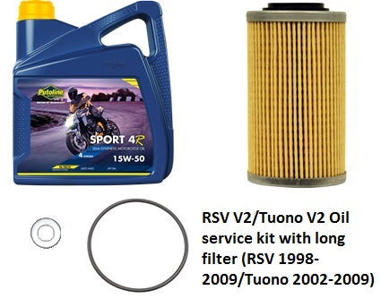 RSV V2/Tuono V2 (OEM Filter) Oil service kit with long filter (RSV 1998-2009/Tuono 2002-2009)