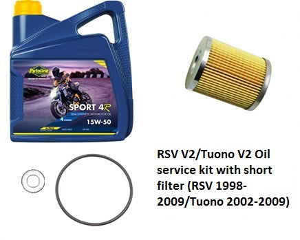 RSV V2/Tuono V2 (OEM Filter) Oil service kit with short filter (RSV 1998-2009/Tuono 2002-2009)
